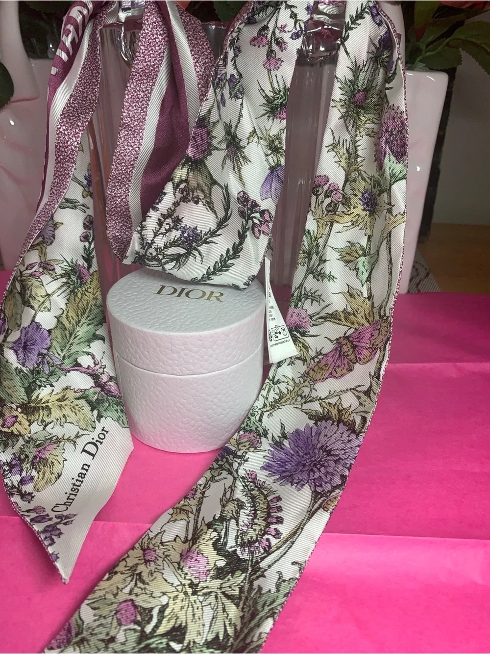 With Box Pre Owned Dior Floral Silk Twilly Scarf